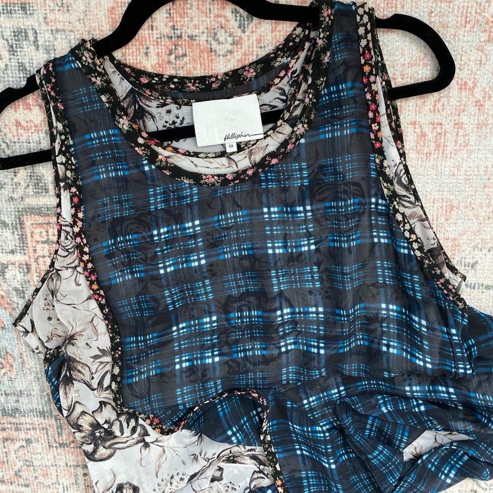 3.1 Phillip Lim Blue Plaid and Floral Top